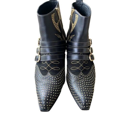 Anine Bing Penny Gold Studded Ankle Booties EU 40 Womens Boots Western Buckle - Picture 7 of 11